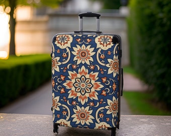 Bagagli malesi blu - Set di valigie astratte, Bagagli Mandala, Set di valigie blu, Valigia rigida, Valigia Mandala, Lucchetto approvato TSA