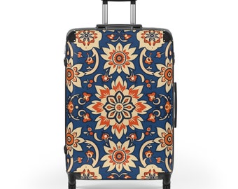Bagagli malesi blu - Set di valigie astratte, Bagagli Mandala, Set di valigie blu, Valigia rigida, Valigia Mandala, Lucchetto approvato TSA
