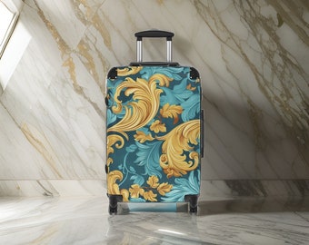 Golden Turquoise Royal Suitcase - Blue Turquoise Luggage Set, Luxury Style, Hardshell Suitcase, Blue Carry-on, Gold Ladies Luggage Set