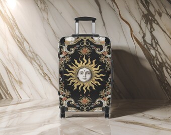 Mystical Witchy Style Suitcase - Black Gold Design, Tarot Inspired, Suitcase Her, Astrology Lover, Gifts For Traveller, TSA Approved Lock