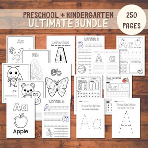Paquete de 250 Páginas del Alfabeto,Trazado de Letras, Colorear, Búsqueda de Letras | Hojas de Trabajo ABC para Preescolar y Jardín |