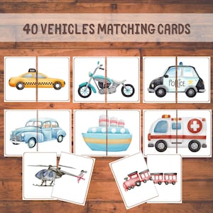 40 Cartes Véhicules, Ressource Montessori, Jeu Éducatif, Activité Amusante pour Enfants, Tout-Petits et Préscolaires