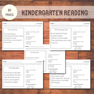 30 Kindergarten zu Hause Lesen Arbeitsblätter | Verstehen von Passagen | Homeschool Nachhilfe | Vorschul-Lesen mischt Arbeitsblätter