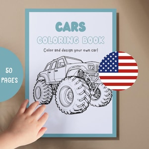 Car Coloring Book, 50 Pages Printable PDF for Kids,Educational Coloring Pages,Preschool-Homeschool Activities,Fine Motor Skills Development