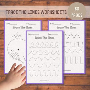 50 Preschool Line Tracing Worksheets, Lines Trace Pages Printable, Homeschool Busy Book, Kindergarten Curriculum Learning, Pre Handwriting