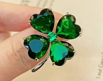 Lucky Four-leaf Clover Brooch Crystal Design For Women Lady Suit Clothing Accessories Gift