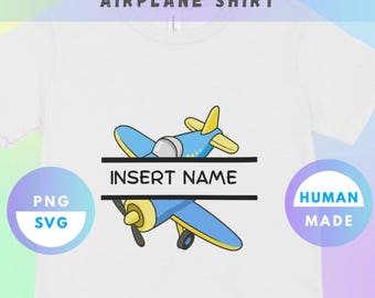 Design personalizado de camiseta com avião e nome – Arquivo SVG e PNG para meninos (Download digital) – Estampa de avião para sublimação em camisetas infantis.