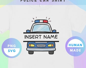 Design de camiseta personalizada com nome e carro de polícia – Arquivo SVG e PNG para download digital de veículo de resgate grande para meninos – Design de veículo policial para crianças