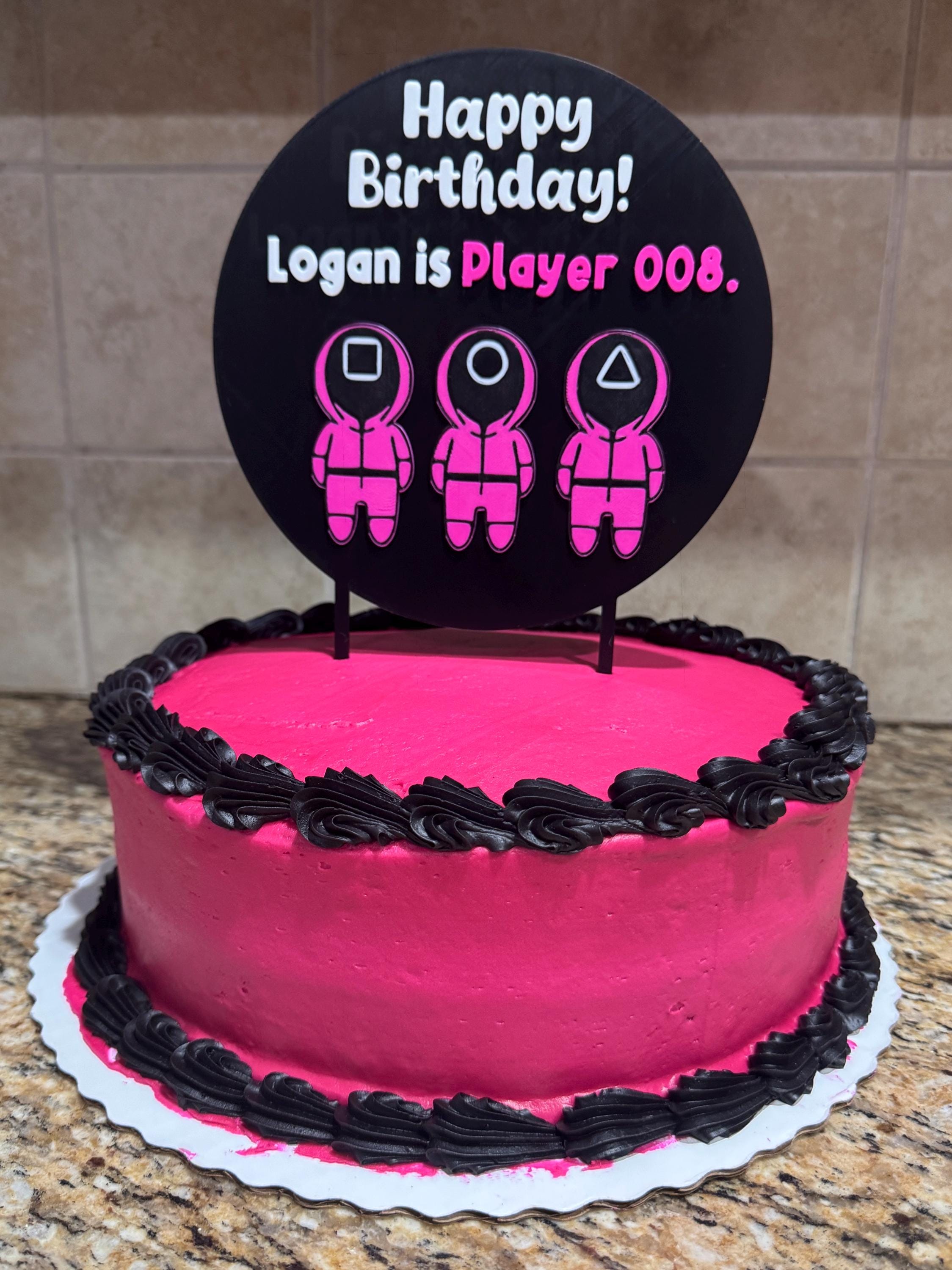 Durable Personalized Squid Game-Inspired Birthday Cake Topper – Pink Guard Themed Party Decor – Custom Keepsake Cake Topper for Gamer