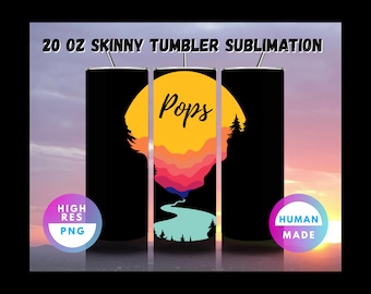 Adesivo para Copo Térmico Pops Mountain Scene – Copo Térmico Fino de 590ml (Arquivo Digital PNG) – Ideia de Presente para o Dia dos Pais