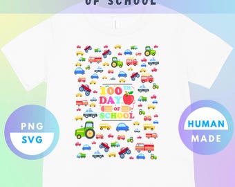 Camiseta com estampa de veículo para os 100 dias de aula – Design para meninos (Download digital PNG e SVG)