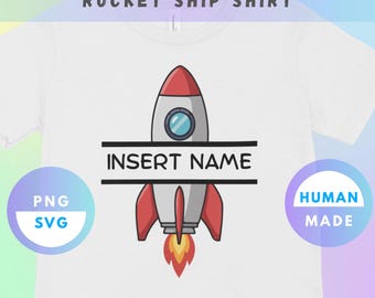 Camiseta personalizada com foguete e nome – Arquivo SVG e PNG para download digital – Camiseta de astronauta – Estampa espacial para crianças