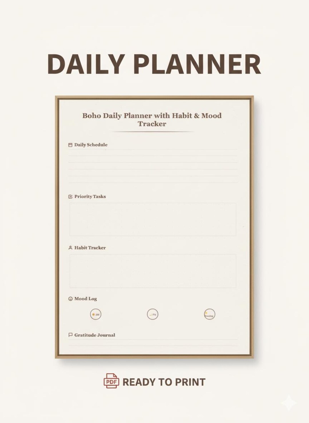 Printable Boho Daily Planner With Habit Tracker & Mood Log - Etsy
