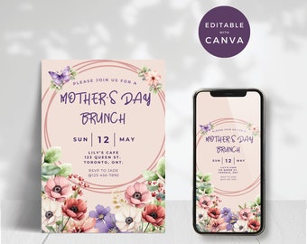 Floral Mother's Day Brunch Invitation Template (Digital/Printable)