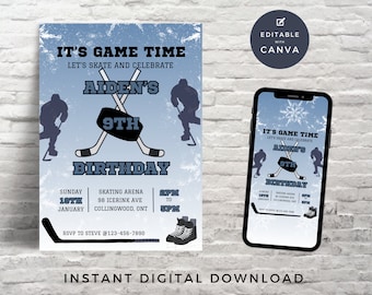 Hockey Birthday Invitation Template: Kids Sports Theme (Digital Download)