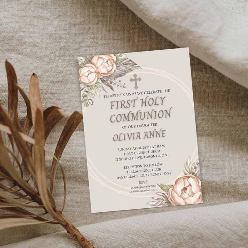 First Holy Communion Invitation, First Holy Communion Floral, First ...
