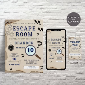 Escape Room Party, Escape Room Invitation, Escape Room Birthday, Mystery Birthday invitation, Escape Room editable invitation