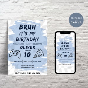 Bruh Birthday Invitation, Bruh it&#39;s my Birthday invitation, Bruh Birthday party invite, Boy birthday editable invitation, digital/printable