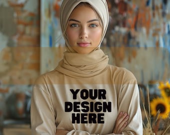Maqueta de camisa con hiyab: JPEG de alta resolución (descarga digital)
