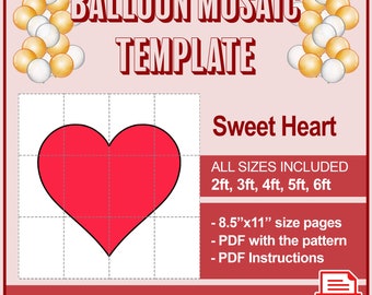 Sweet Heart Balloon Mosaic, Heart Shaped Mosaic Digital Template, Heart Balloon Template For Party, 2ft 3ft, 4ft, 5ft, 6ft, PDF Download