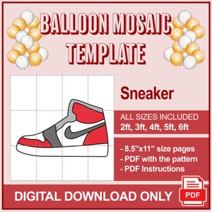 Sneaker from Balloons, Shoe Mosaic from Balloons, Decor Ideas, Mosaic Letters, Mosaic Template, 2ft 3ft, 4ft, 5ft, 6ft, DIY, Mosaic Sneaker