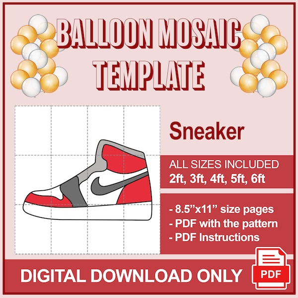 Sneaker from Balloons, Shoe Mosaic from Balloons, Decor Ideas, Mosaic Letters, Mosaic Template, 2ft 3ft, 4ft, 5ft, 6ft, DIY, Mosaic Sneaker