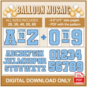 6ft, 5ft, 4ft, 3ft, 2ft Mosaic, All A-Z Letters, 0-9 Numbers Mosaic Balloon Bundle, Mosaic from Balloon Template, Digital Download, PDF File