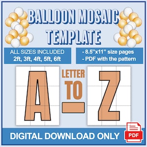 Mosaico de 6 pés, 5 pés, 4 pés, 3 pés, 2 pés, todos os modelos de balões de mosaico de letras A-Z, modelos de mosaico de balões, download digital, arquivos PDF