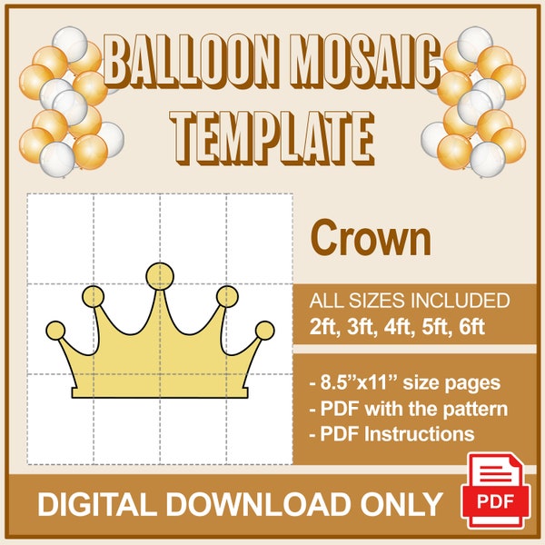 Crown from Balloons, Mosaic Template, Crown Mosaic from Balloons, Mosaic Letters, Mosaic from Balloons, PDF File, Little Prince Decor Mosaic