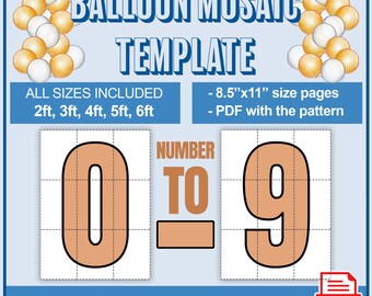 6ft, 5ft, 4ft, 3ft, 2ft Mosaic, All 0-9 Numbers Mosaic Balloons Templates, Mosaic from Balloons Templates, Digital Download, PDF Files
