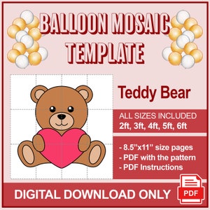 Teddy Bear Balloons Template, Teddy Bear Baby Shower Theme Decoration, Teddy Bear Balloons Mosaic 2ft 3ft, 4ft, 5ft, 6ft, PDF File Download