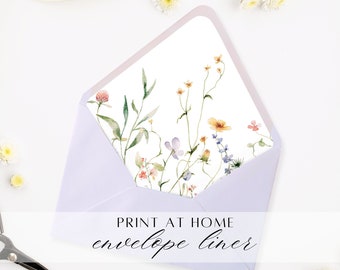 Printable Envelope Liner Template - Watercolor Wildflowers A7 Envelope Liner - Floral Envelope Liner Template Instant Download