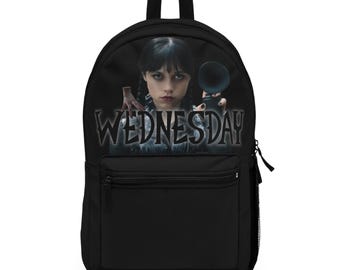 Wednesday Addams Inspired Backpack | Gothic Style School Bag | New Jersey Plate Design | Creepy & Cute Aesthetic