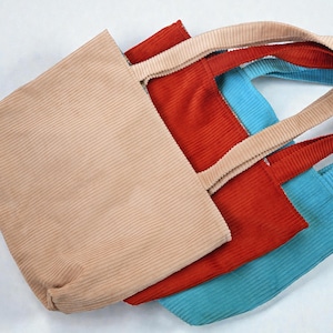 Premium Corduroy Designer Tote Bag - Coffee Textured Cotton Fabric Tote Bag - Large Size with Inner Pocket - Perfect Gift for Her image 19