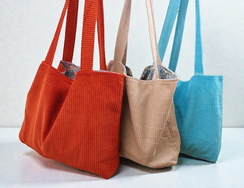 Paarse draagtas van getextureerde katoenen stof - dieppaars met binnenzak - perfect cadeau voor haar - premium corduroy designerdraagtas afbeelding 19
