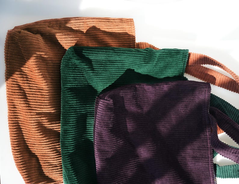 Premium Corduroy Designer Tote Bag - Coffee Textured Cotton Fabric Tote Bag - Large Size with Inner Pocket - Perfect Gift for Her image 15