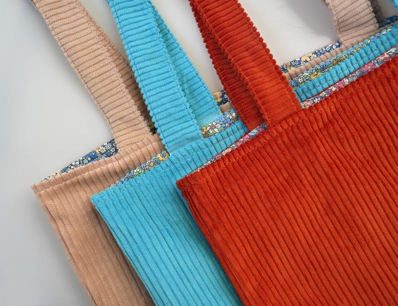 Paarse draagtas van getextureerde katoenen stof - dieppaars met binnenzak - perfect cadeau voor haar - premium corduroy designerdraagtas afbeelding 17