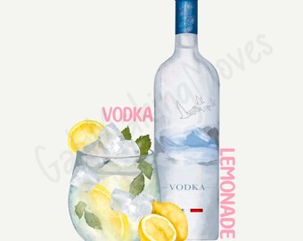 Vodka Lemonade Print | Personalised print | PDF/ poster | Illustration home decor | downloadable content | @galsmakingmoves