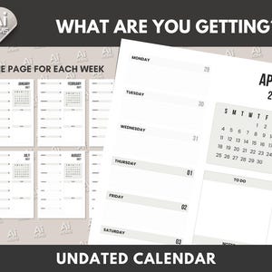 May include: A printable undated calendar for April 2027. The calendar has a weekly layout with space for notes and to-do lists. Each week has a separate page with a small calendar for the month of April.