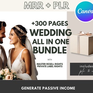 Canva Templates All-in-one Wedding Bundle with MRR & PLR | 300+ Pages Master Resell Rights | Planner Itinerary Invitation Party Games eBook