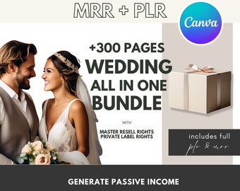 Canva Templates All-in-one Wedding Bundle with MRR & PLR | 300+ Pages Master Resell Rights | Planner Itinerary Invitation Party Games eBook