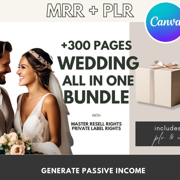 Canva Templates All-in-one Wedding Bundle with MRR & PLR | 300+ Pages Master Resell Rights | Planner Itinerary Invitation Party Games eBook