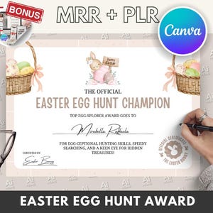 Funny Easter Egg Hunt Award Canva Template with Master Resell Rights | Fun Editable Easter Certificate | Easter Activity Reward | MRR &PLR