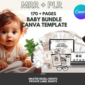 MRR Baby Bundle Canva Templates | Baby Shower Canva Template Master Resell Rights & Private Label Rights | Milestone Cards | Family Tree MRR