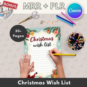 20+ Kids Christmas Wish List Canva Template with Master Resell Rights | Editable Christmas Wish List | Letter to Santa | MRR &PLR