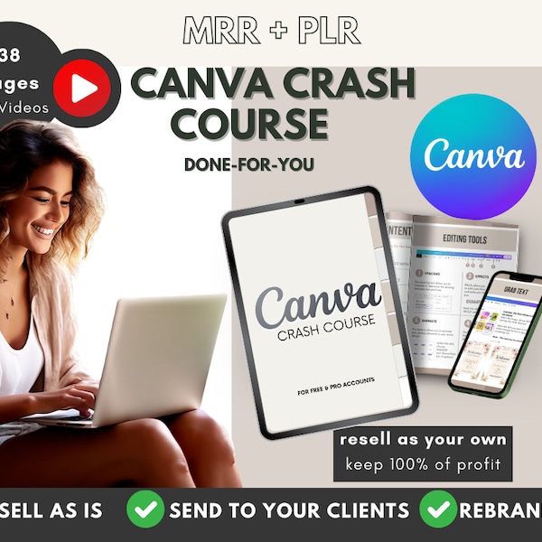 Cours intensif Canva avec droits de revente Master (MRR + DPP) comprenant des didacticiels vidéo | Done For You Guide Canva Didacticiels vidéo Canva