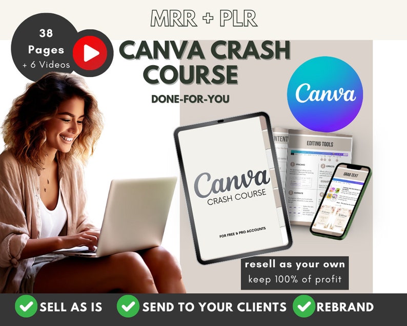 Canva Crash Course with Master Resell Rights MRR PLR Including Video Tutorials Done For You Canva Guide How To Canva Tutorial Videos image 1