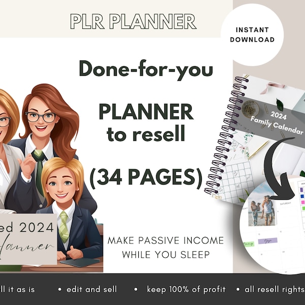 MRR & PLR 2024 Family Planner Canva Template | 2024 Calendar Canva Template | Family Planner with Resell Rights| Planner Bundle Done-For-You