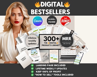 200+ Digital Products Bundle: PLR MRR, Canva Templates (Digital Download)