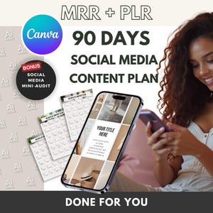 90 Tage Social Media Content Plan Vorlage mit Master Wiederverkaufsrechten | Done-for-You Social Media Content Ideen | Leinwände PLR MRR